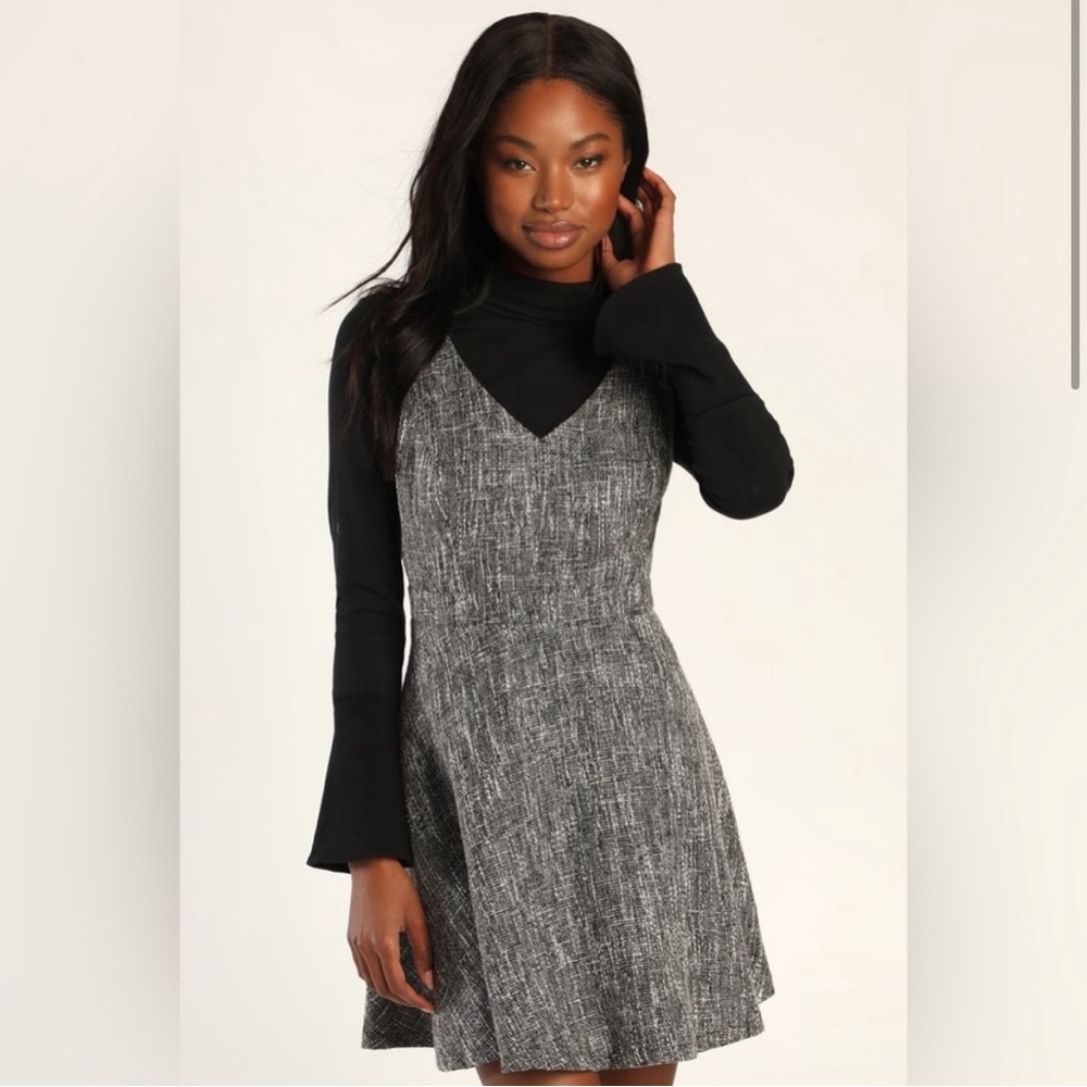 Classy Grey Boucle Skater Mini Dress
